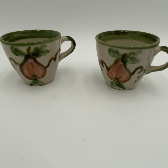 Pair of Vintage John B. Taylor USA Stoneware Coffee Cups Harvest Pear 3.5" - Picture 2 of 9
